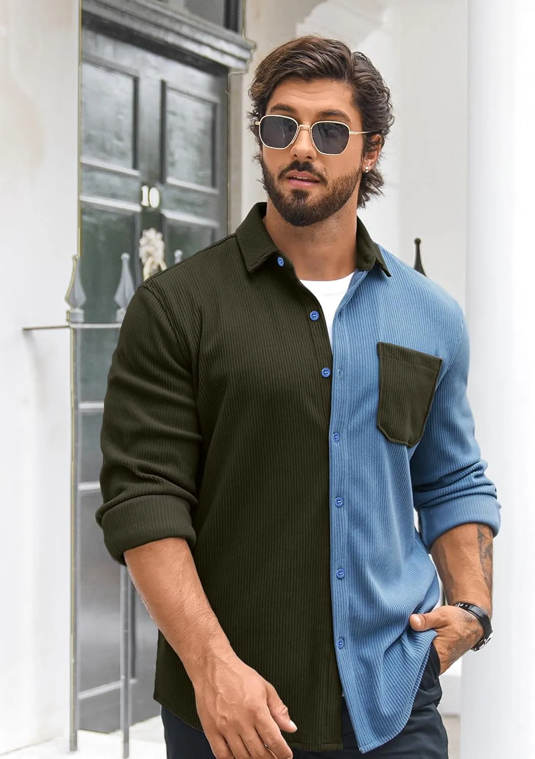 COOFANDY Men's Corduroy Shirt Casual Shacket Long Sleeve Button Down Lightweight Jacket