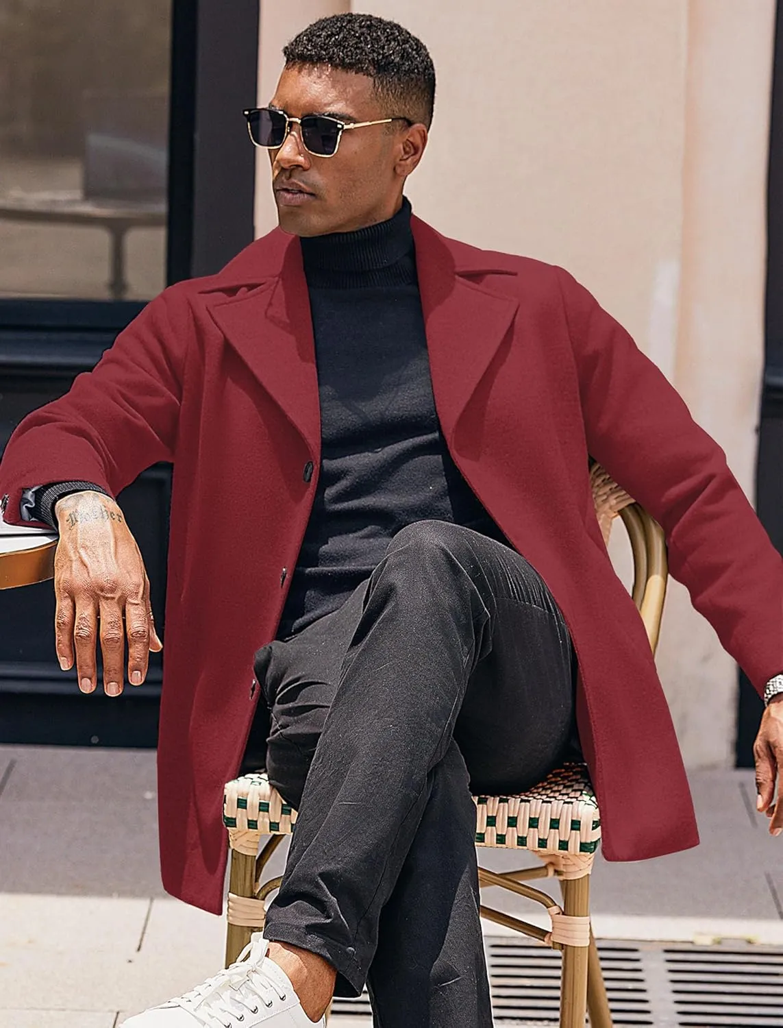 COOFANDY Mens Trench Coat Notched Collar Single Breasted Peacoat Winter Overcoat With Pockets