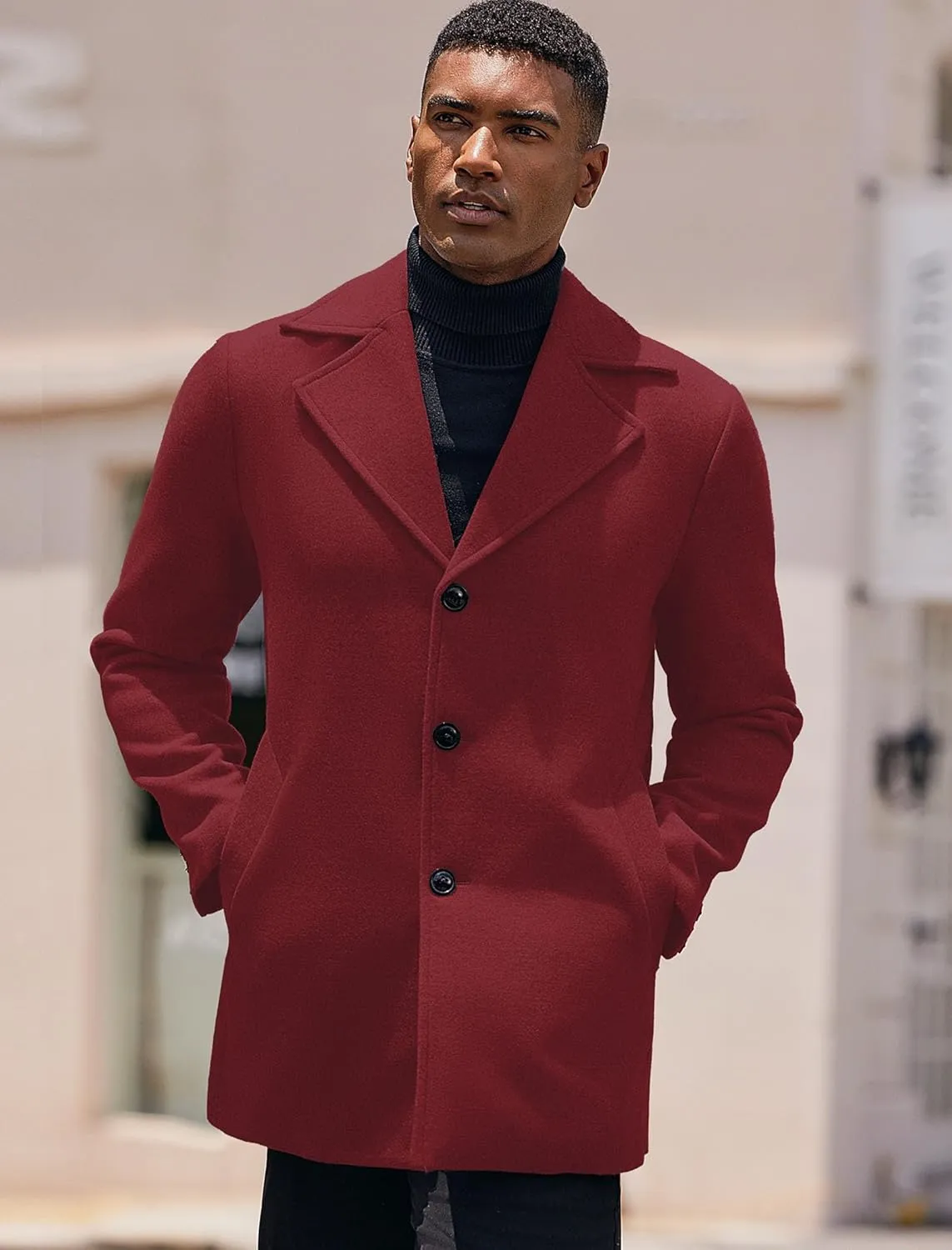 COOFANDY Mens Trench Coat Notched Collar Single Breasted Peacoat Winter Overcoat With Pockets