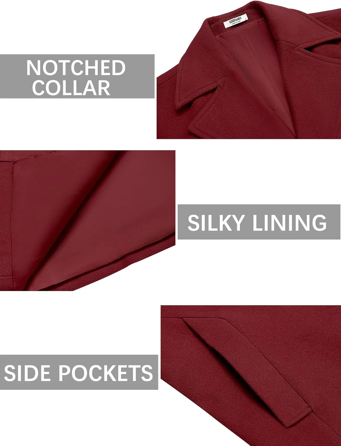 COOFANDY Mens Trench Coat Notched Collar Single Breasted Peacoat Winter Overcoat With Pockets
