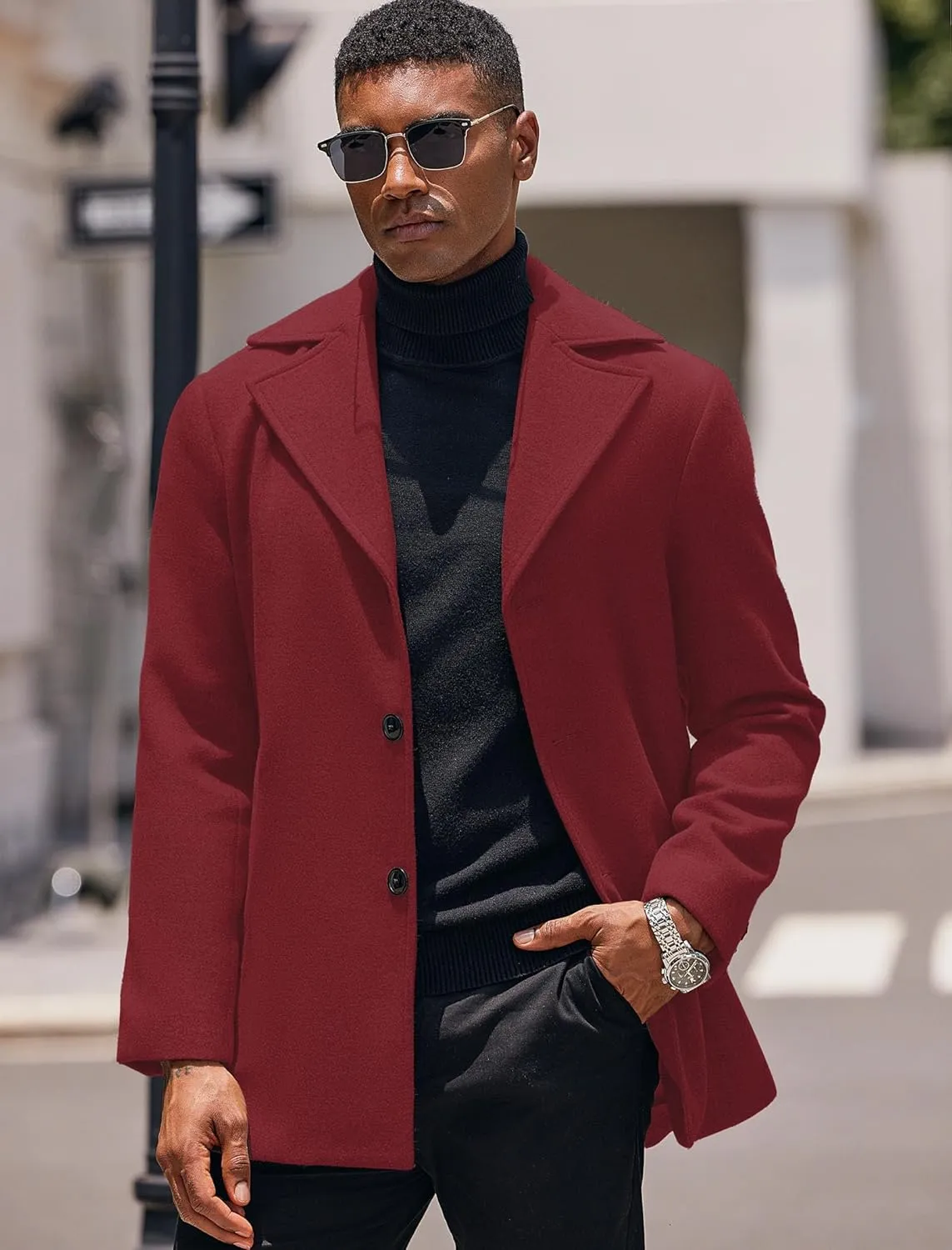 COOFANDY Mens Trench Coat Notched Collar Single Breasted Peacoat Winter Overcoat With Pockets