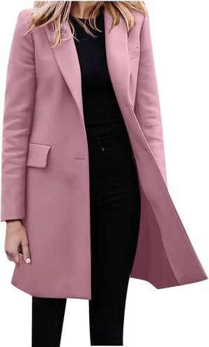 cooki Trench Coat Women 2024 Casual Winter Coats Lapel Cardigan Pea Coats Warm Overcoats Fall Long Blazer Jackets