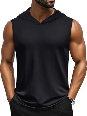 Cotrasen Men's UPF 50  Cotton Hooded Tank Top Sleeveless Hoodie Lightweight Casual Gym Workout Shirt Cooling Muscle Tee Shirt