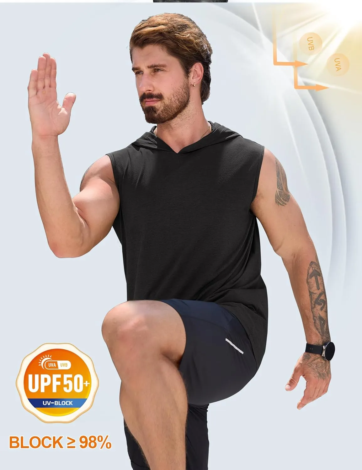 Cotrasen Men's UPF 50  Cotton Hooded Tank Top Sleeveless Hoodie Lightweight Casual Gym Workout Shirt Cooling Muscle Tee Shirt