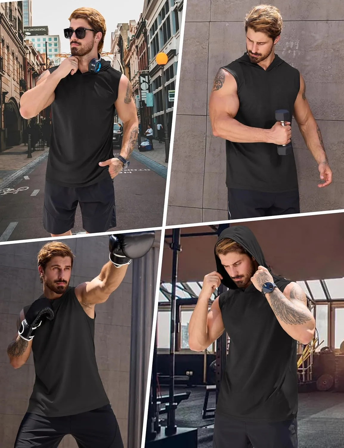 Cotrasen Men's UPF 50  Cotton Hooded Tank Top Sleeveless Hoodie Lightweight Casual Gym Workout Shirt Cooling Muscle Tee Shirt