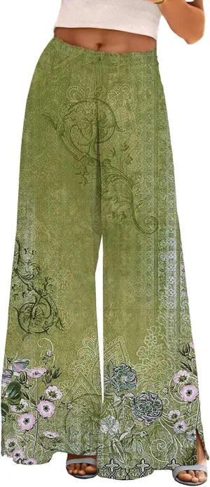 Cotton Linen Pants for Women 2025 Wide Leg Elastic Waist Capri Pant Loose Palazzo Cropped Trousers with Pockets