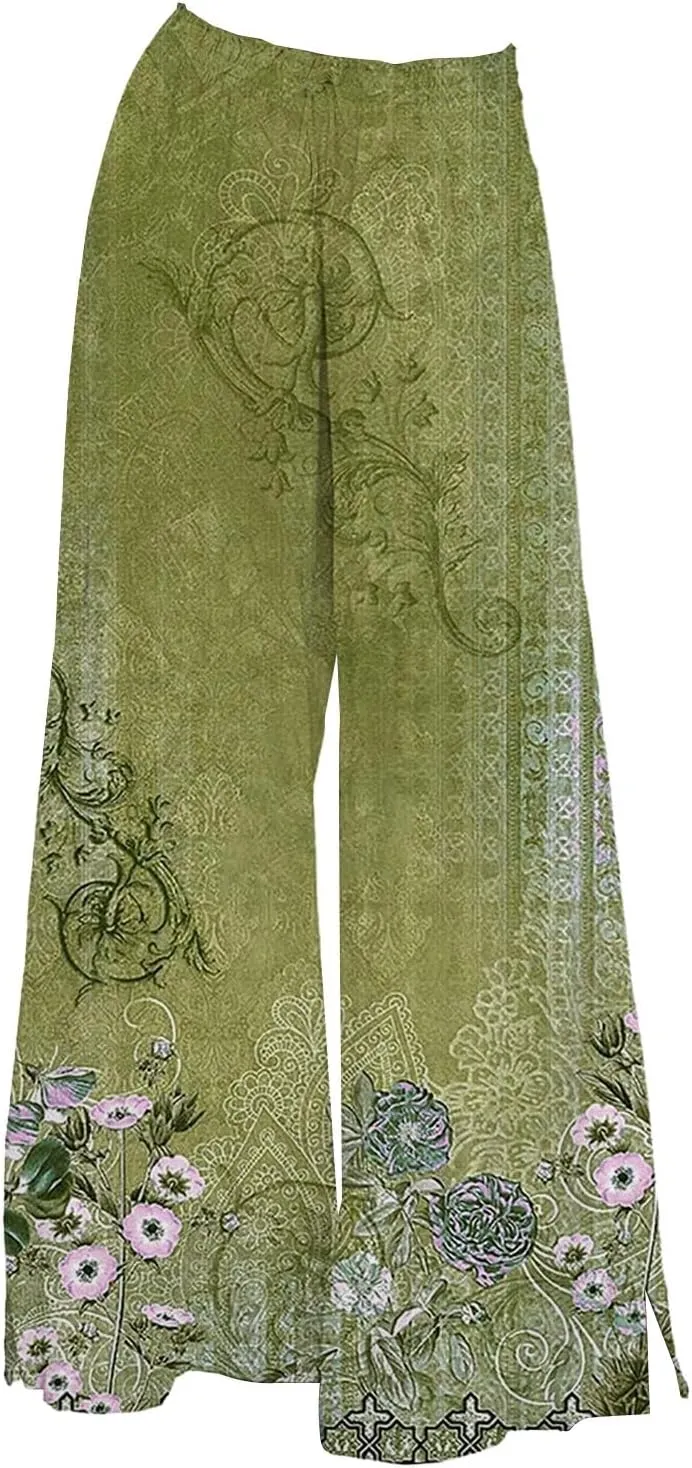 Cotton Linen Pants for Women 2025 Wide Leg Elastic Waist Capri Pant Loose Palazzo Cropped Trousers with Pockets