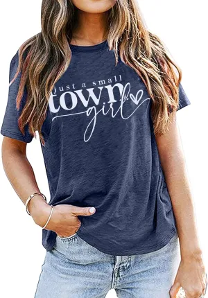 Country Music Shirt Women Small Town Girl Shirt Vintage Letter Graphic Tee Tops Casual Short Sleeve Tops