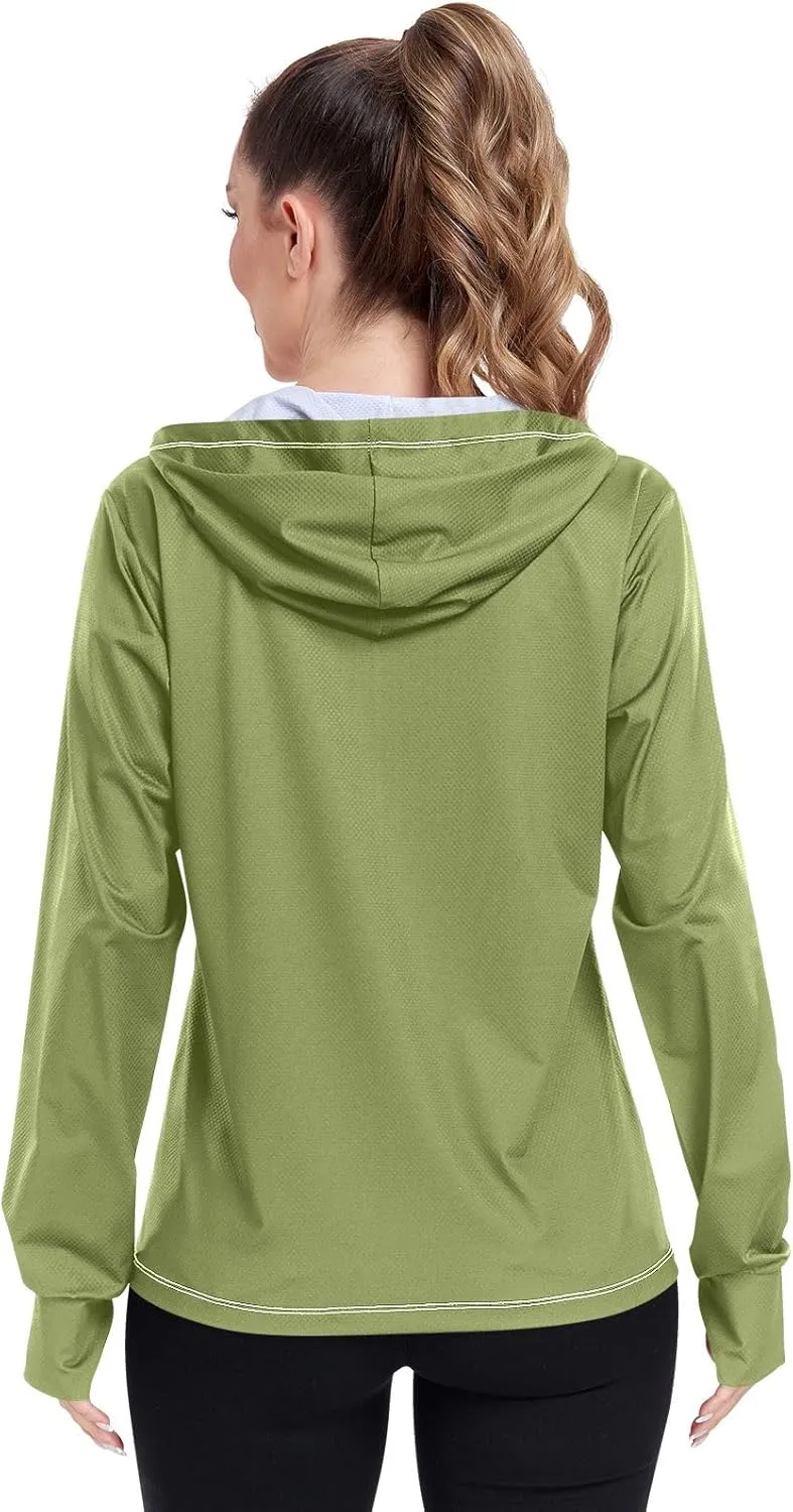 Cream Womens UPF Hoodie UPF 50  Sun Protection Jacket Hooded Women's Hoodie Zip Front Rash Guard