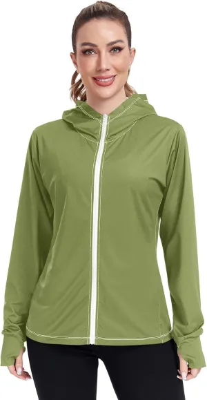 Cream Womens UPF Hoodie UPF 50  Sun Protection Jacket Hooded Women's Hoodie Zip Front Rash Guard