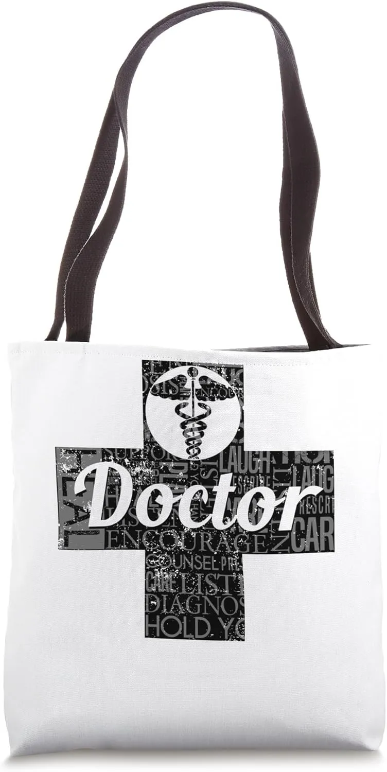 Cross with Caduceus and Medical Doctor Tote Bag