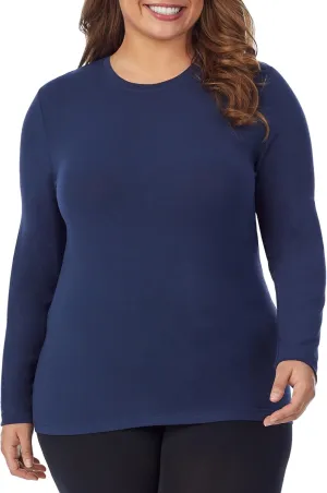 Cuddl Duds Women's Softwear with Stretch Long Sleeve Crew Neck Top -Layering Top with Smooth Fabrication, Body-Hugging Fit