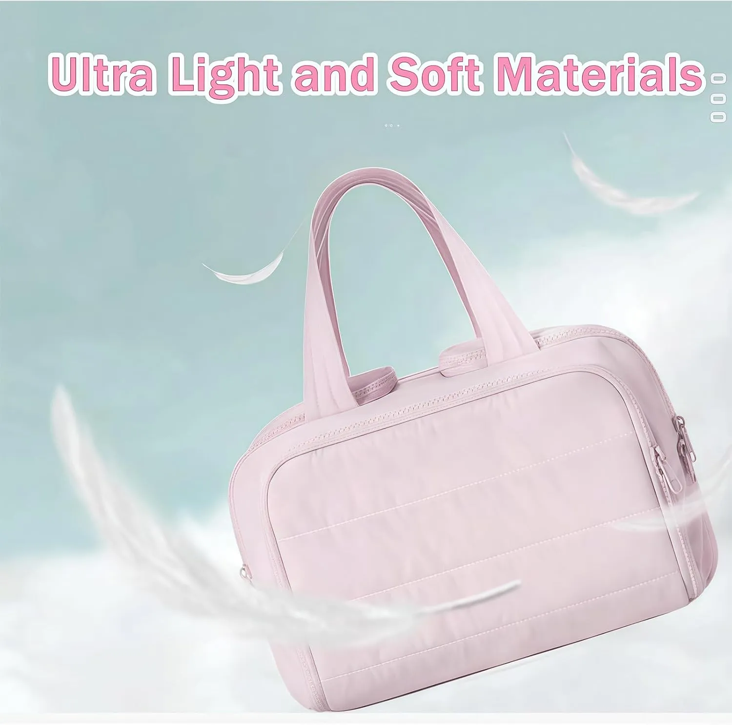 Cureaway Travel Cosmetic Bag, Large Capacity Wide-Open Travel Cosmetic Bag, Waterproof Portable Pouch Open Flat Toiletry Bags, with Divider and Handle (Beige,one size)