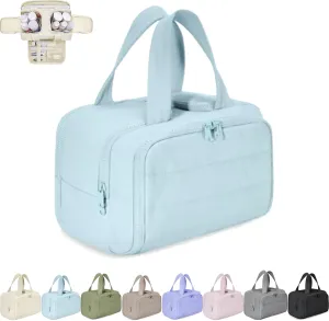 Cureaway Travel Cosmetic Bag, Large Capacity Wide-Open Travel Cosmetic Bag, Waterproof Portable Pouch Open Flat Toiletry Bags, with Divider and Handle (Blue,one size)