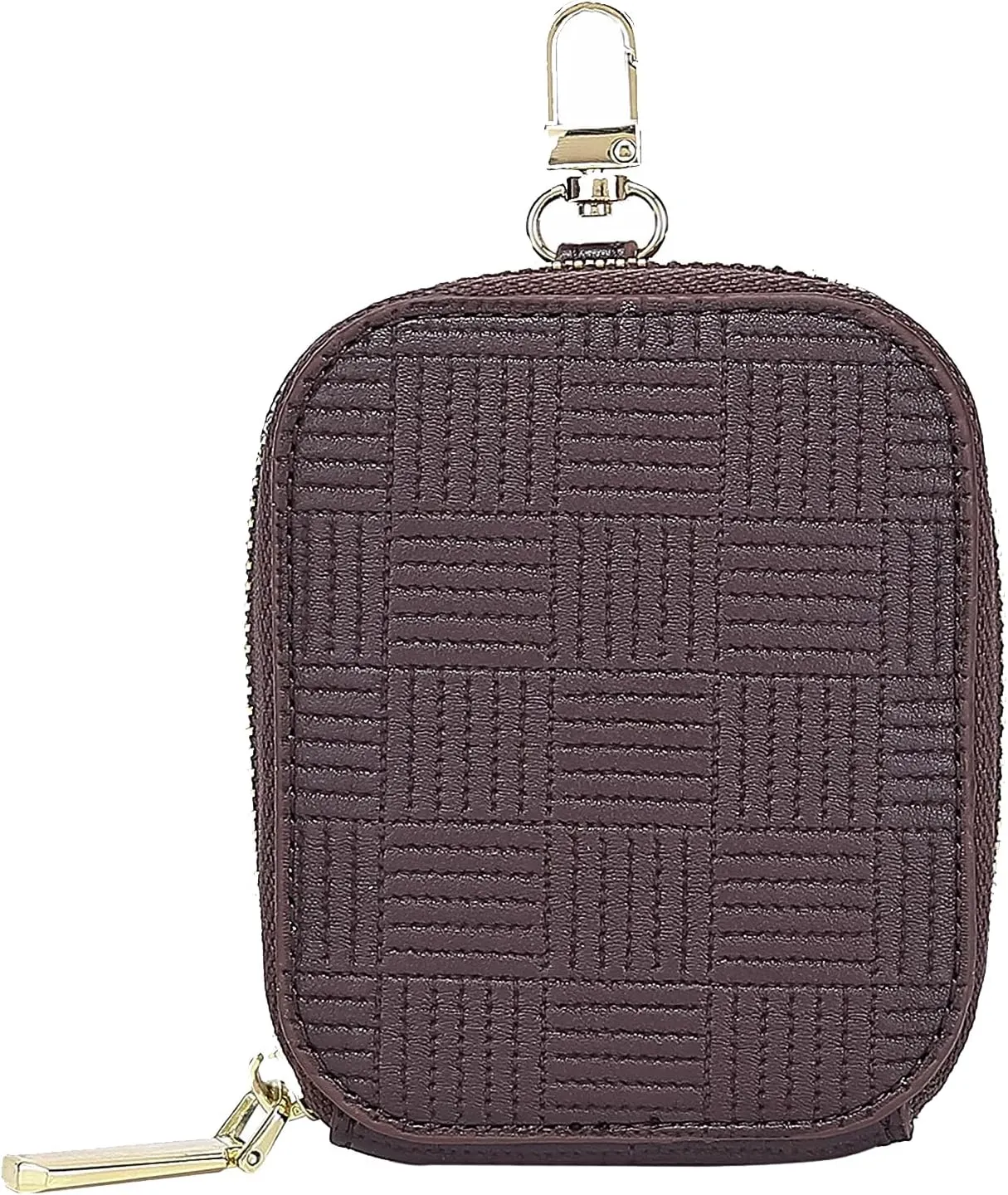 Daisy Rose Rectangle Coin Purse Pouch Change Wallet Holder with clasp - PU Vegan Leather - Brown check
