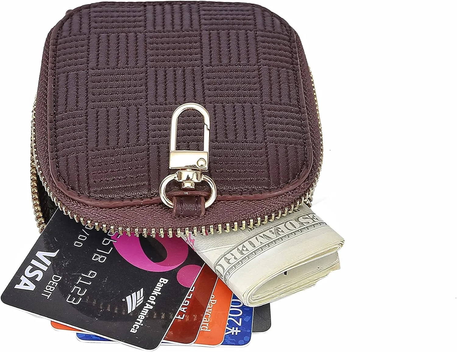Daisy Rose Rectangle Coin Purse Pouch Change Wallet Holder with clasp - PU Vegan Leather - Brown check