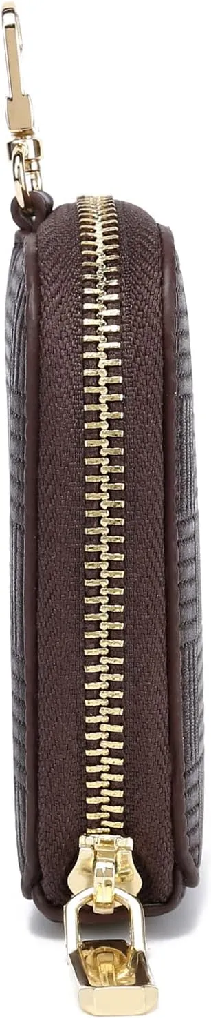 Daisy Rose Rectangle Coin Purse Pouch Change Wallet Holder with clasp - PU Vegan Leather - Brown check