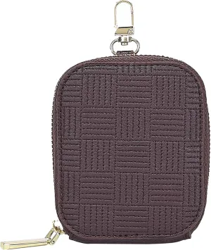 Daisy Rose Rectangle Coin Purse Pouch Change Wallet Holder with clasp - PU Vegan Leather - Brown check