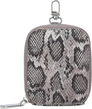 Daisy Rose Rectangle Coin Purse Pouch Change Wallet Holder with clasp - PU Vegan Leather - Grey Snake