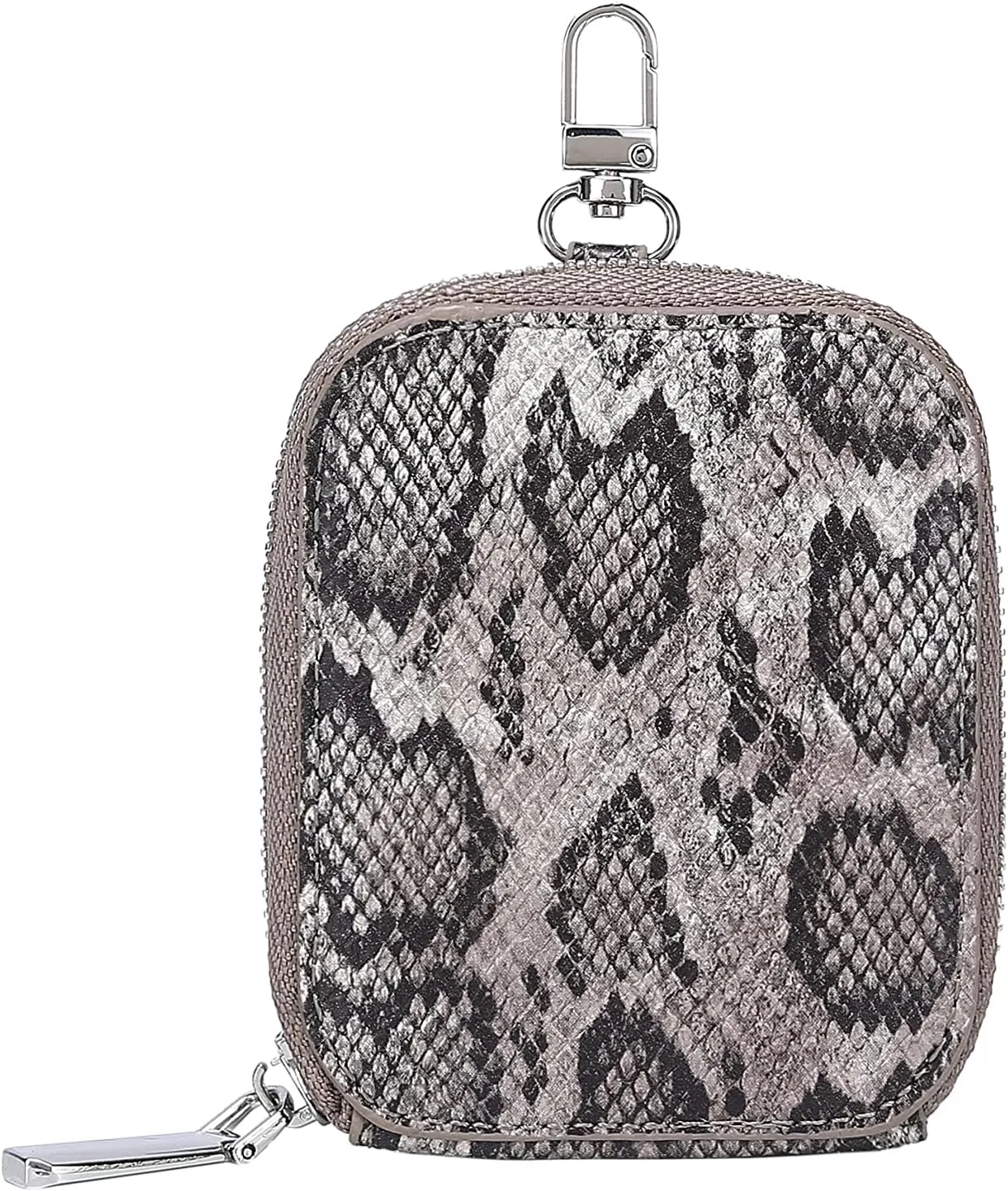 Daisy Rose Rectangle Coin Purse Pouch Change Wallet Holder with clasp - PU Vegan Leather - Grey Snake
