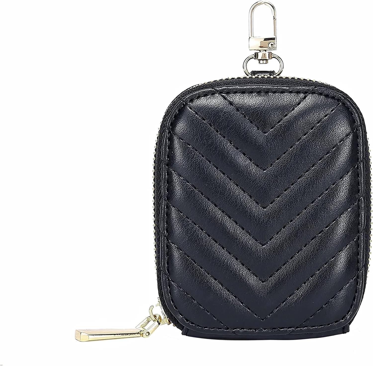 Daisy Rose Rectangle Quilted Chevron Coin Purse Pouch Change Wallet Holder with clasp - PU Vegan Leather - Black