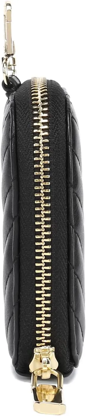 Daisy Rose Rectangle Quilted Chevron Coin Purse Pouch Change Wallet Holder with clasp - PU Vegan Leather - Black