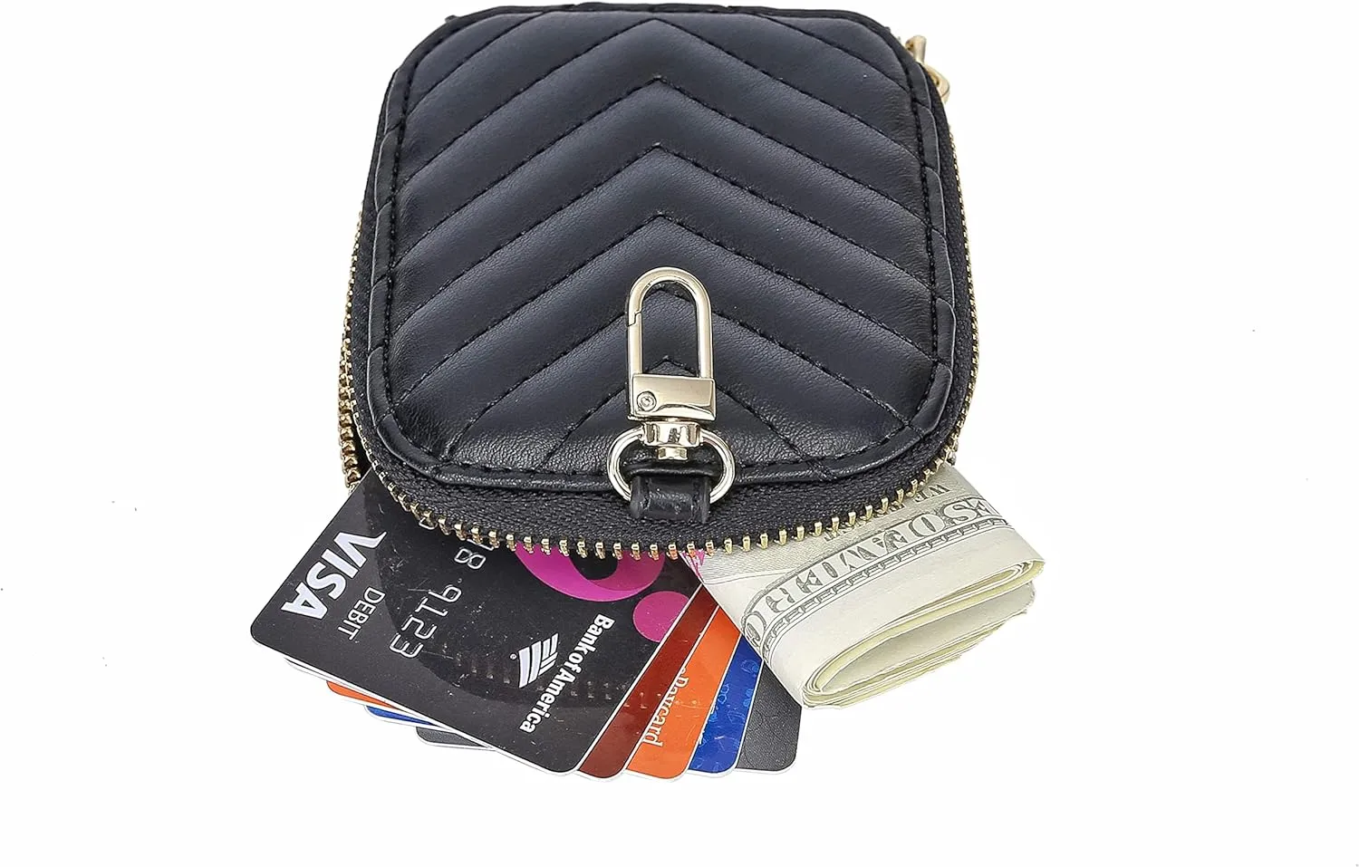 Daisy Rose Rectangle Quilted Chevron Coin Purse Pouch Change Wallet Holder with clasp - PU Vegan Leather - Black