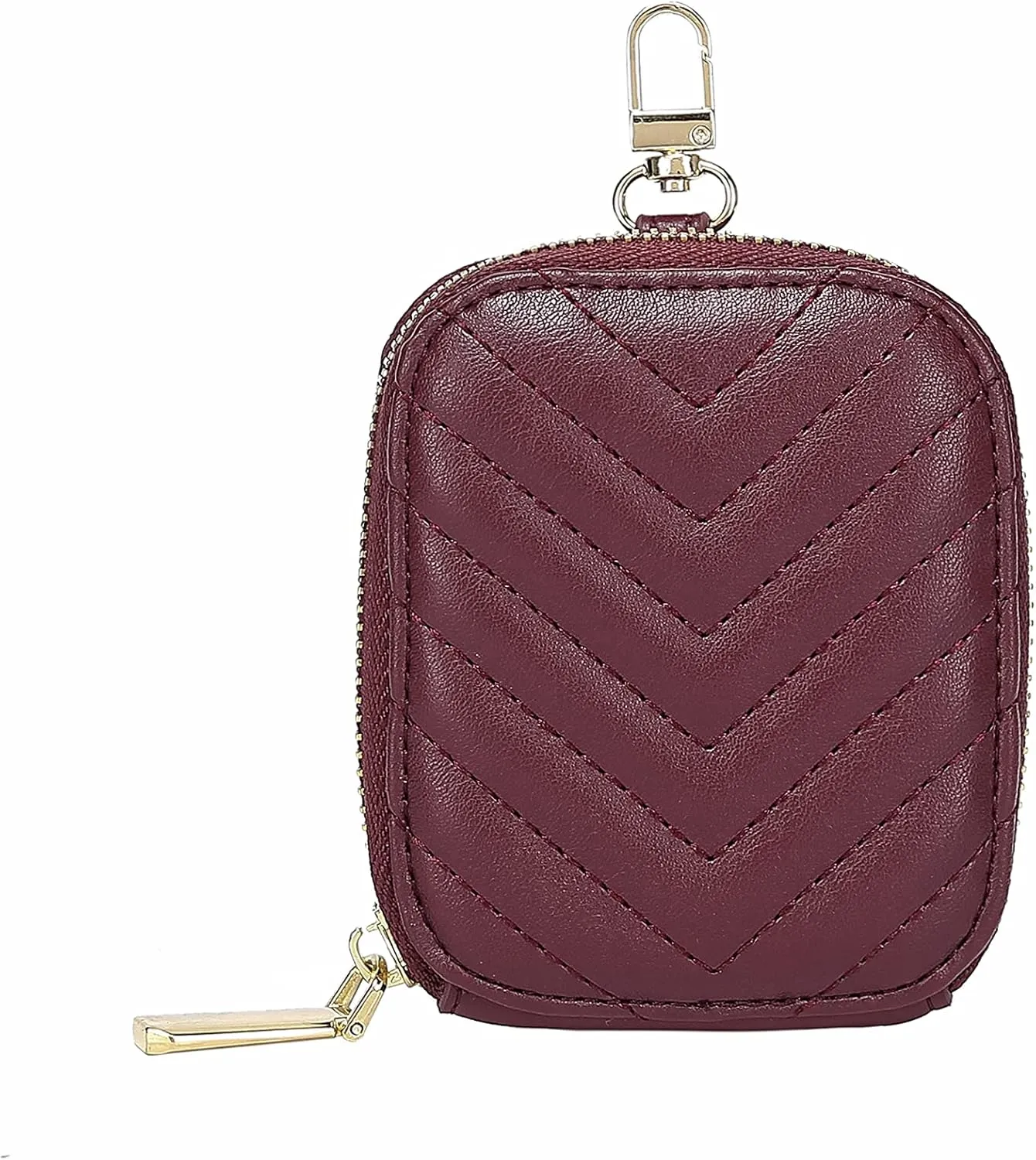 Daisy Rose Rectangle Quilted Chevron Coin Purse Pouch Change Wallet Holder with clasp - PU Vegan Leather- Burgundy