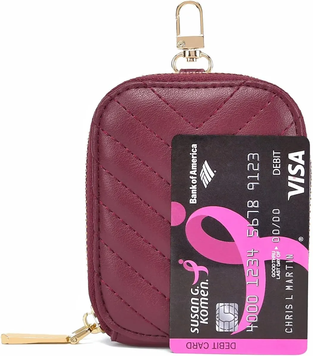 Daisy Rose Rectangle Quilted Chevron Coin Purse Pouch Change Wallet Holder with clasp - PU Vegan Leather- Burgundy