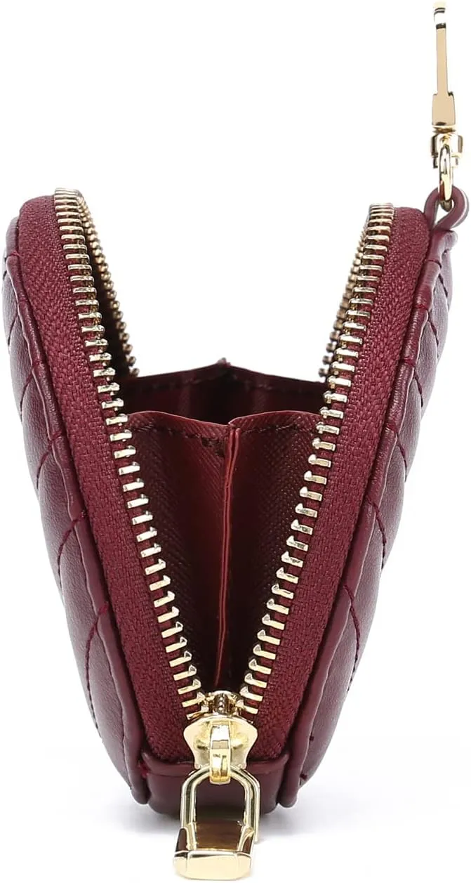 Daisy Rose Rectangle Quilted Chevron Coin Purse Pouch Change Wallet Holder with clasp - PU Vegan Leather- Burgundy