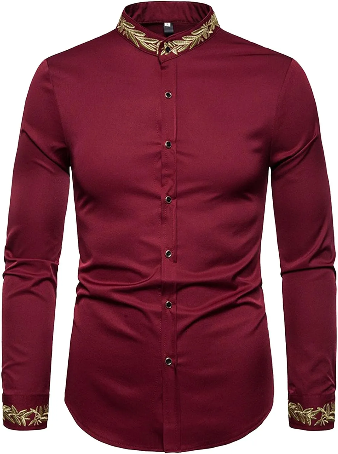 DGHM-JLMY Mens African Metallic Print Shirt Fashion Palace Embroidered Long Sleeve Shirt Slim Fit Dress Shirts