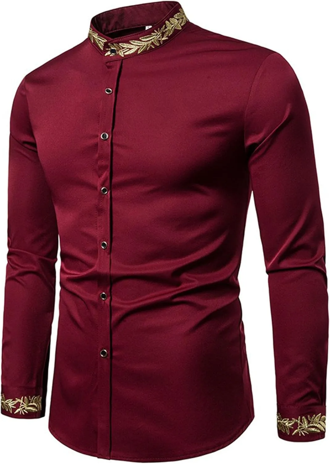 DGHM-JLMY Mens African Metallic Print Shirt Fashion Palace Embroidered Long Sleeve Shirt Slim Fit Dress Shirts