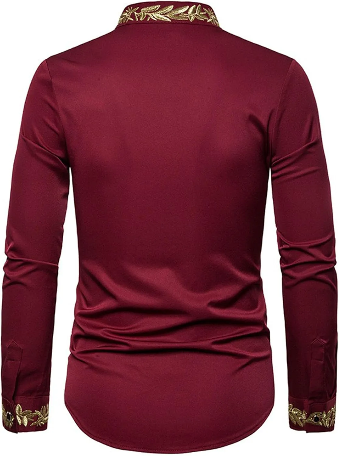 DGHM-JLMY Mens African Metallic Print Shirt Fashion Palace Embroidered Long Sleeve Shirt Slim Fit Dress Shirts