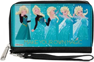 Disney Wallet, Zip Around, Frozen Elsa MAKE YOUR OWN MAGIC Letting It Go Transformation Blocks Stars Aqua, Vegan Leather