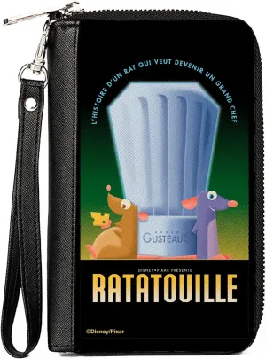 Disney Wallet, Zip Around, Ratatouille Emile and Remy Chef Hat Pose and Logo Black, Vegan Leather