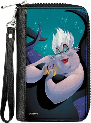 Disney Wallet, Zip Around, The Little Mermaid Ursula Pose Bubbles Blues, Vegan Leather