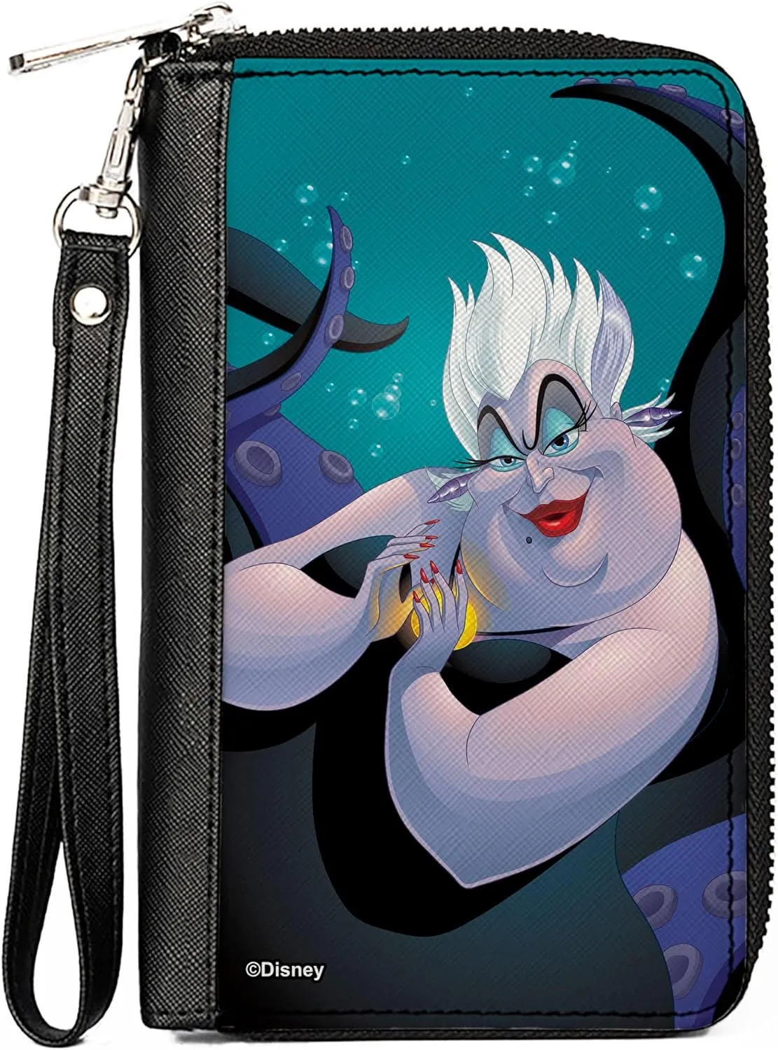 Disney Wallet, Zip Around, The Little Mermaid Ursula Pose Bubbles Blues, Vegan Leather