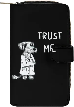 Dog Doctor Trust Me Womens Wallet Leather Card Holder Purse RFID Blocking Bifold Clutch Handbag with Zipper Pocket 19.7x11x3.5cm