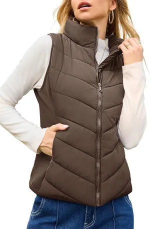Dokotoo Puffer Vest Women Sleeveless Zip Up Outerwear Stand Collar Quilted Vest Warm Winter Jackets Coats with Pocket