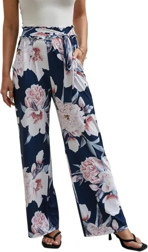 ECOWISH Wide Leg Pants for Women Summer 2025 Palazzo Tropical Floral Casual High Waist Flared Trousers with Pockets