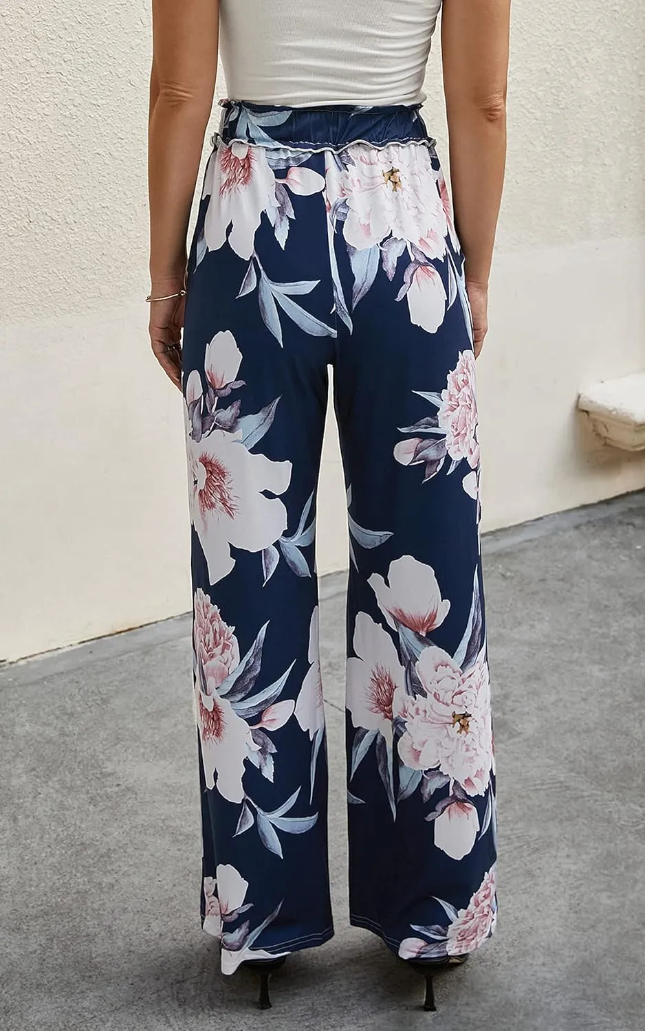 ECOWISH Wide Leg Pants for Women Summer 2025 Palazzo Tropical Floral Casual High Waist Flared Trousers with Pockets
