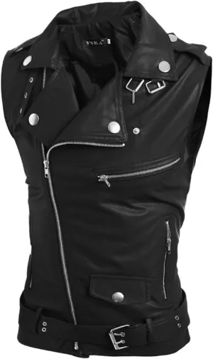 ERTG Mens Fall Jackets Men'S Leather Vest Korean Version Slim Fit Multi Zip Lapel Short Leather Coat Work Coats For Men Big And Tall (Black, M) Long Sleeve Hooded Sweatshirt Men