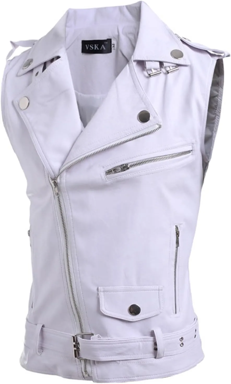 ERTG Thin Jacket Men Men'S Leather Vest Korean Version Slim Fit Multi Zip Lapel Short Leather Coat Work Coats For Men Big And (White, Xl) Brown Hooded Sweatshirt