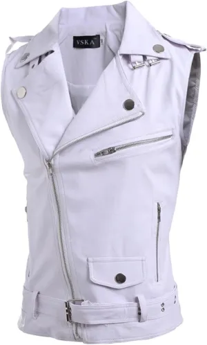 ERTG Thin Jacket Men Men'S Leather Vest Korean Version Slim Fit Multi Zip Lapel Short Leather Coat Work Coats For Men Big And (White, Xl) Brown Hooded Sweatshirt