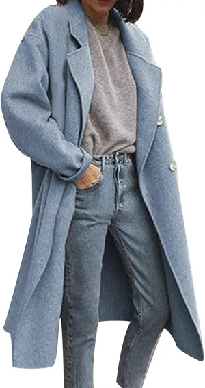 Fall Coats for Women 2024 Winter Peacoat Casual Double Breasted Wool Coat Fashion Elegant Notch Lapel Trench Coats