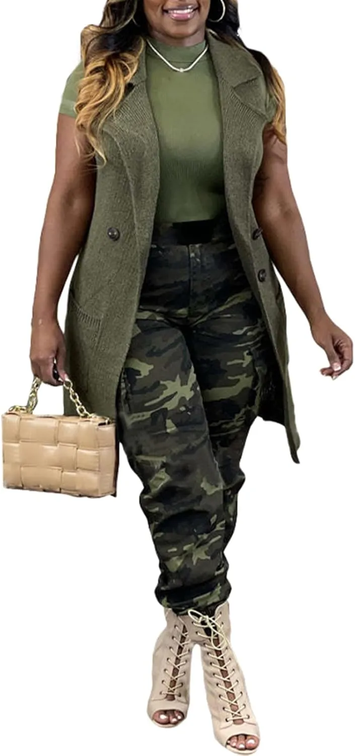Famnbro Women Camo Pants Camouflage Cargo Pants Ankle Cuffed Army Fatigue Joggers Streetwear