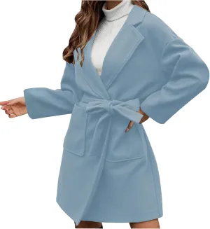 fartey Womens Winter Coats Wool Blend Pea Coats Casual Notch Lapel Double-Breasted Mid Trench Coats Overcoats Outwear