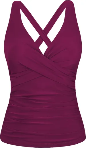 Firpearl Women Underwire Tankini Top Only Twist V Neck Swimsuits for Big Busted Ruched Tummy Control Bathing Suits Top