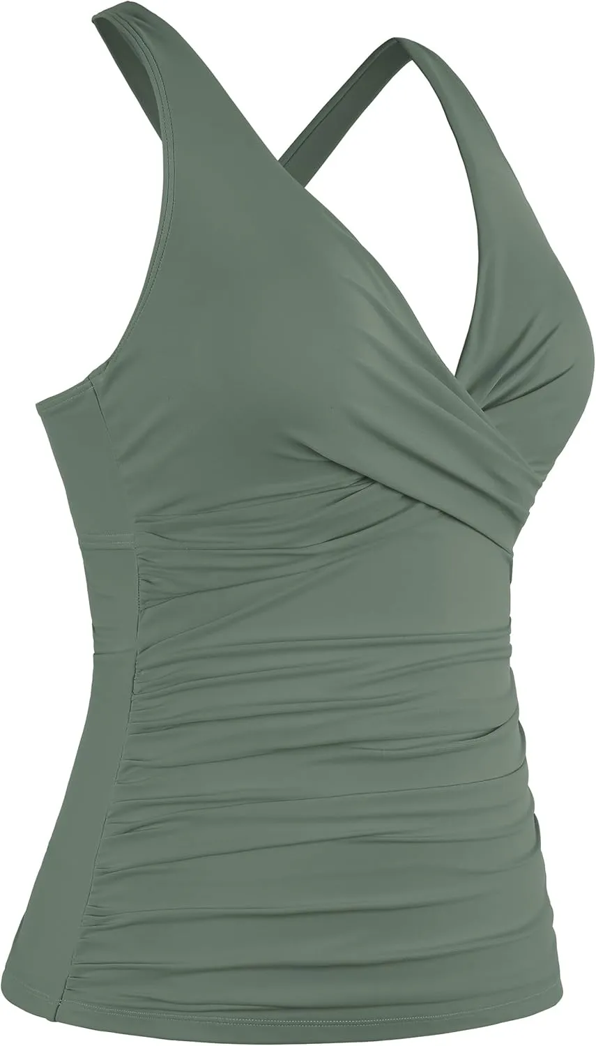 Firpearl Women Underwire Tankini Top Only Twist V Neck Swimsuits for Big Busted Ruched Tummy Control Bathing Suits Top
