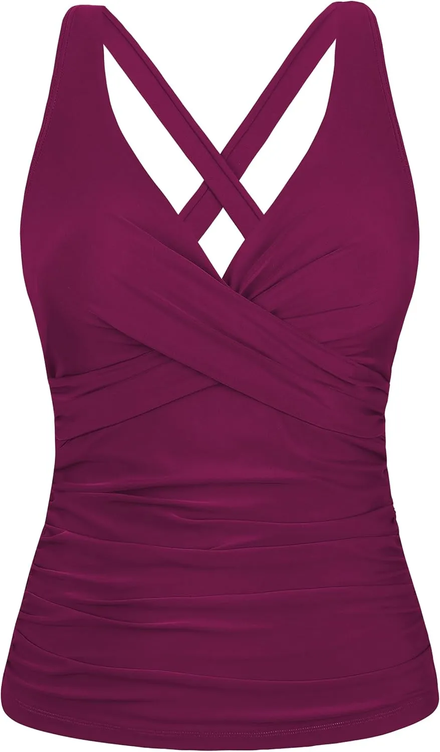 Firpearl Women Underwire Tankini Top Only Twist V Neck Swimsuits for Big Busted Ruched Tummy Control Bathing Suits Top